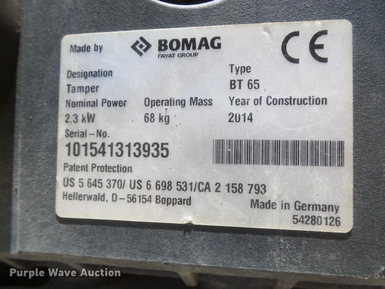 image for item EL9185 2014 Bomag BT65 compactor