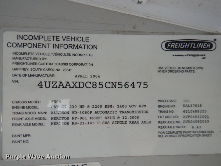 image for item GF9149 2005 Freightliner FS65 school bus