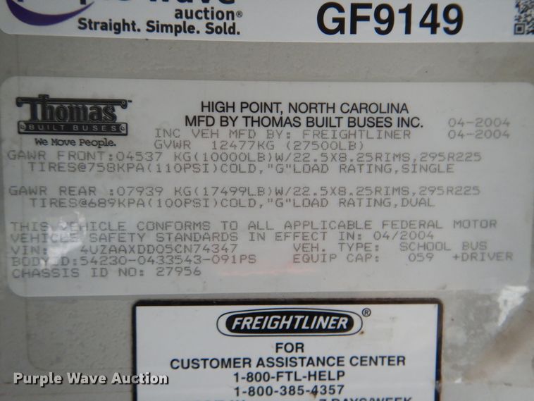 image for item GF9149 2005 Freightliner FS65 school bus