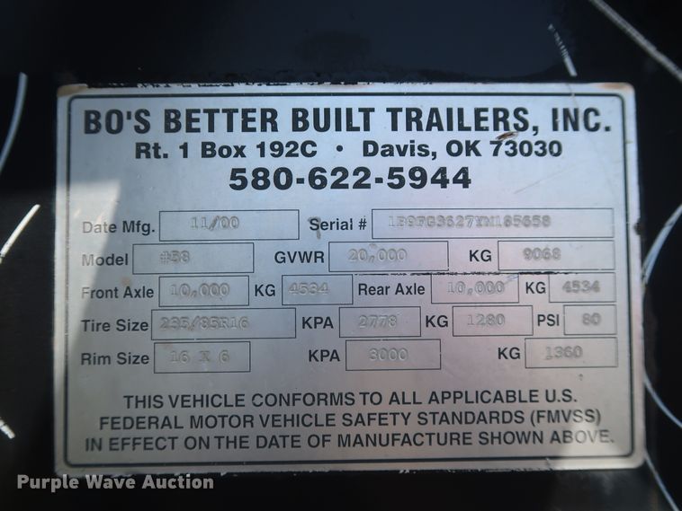 image for item GS9896 2000 Bo's Better Built No. 58 equipment trailer