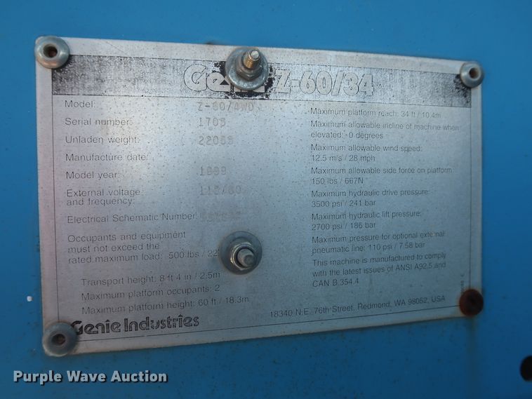 image for item GS9990 1999 Genie Z-60/34  boom lift