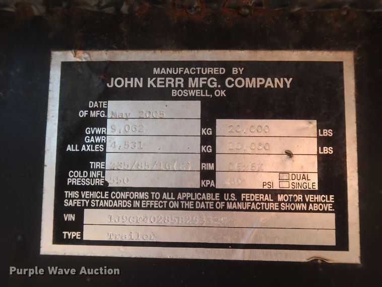 image for item GS9992 2005 John Kerr equipment trailer