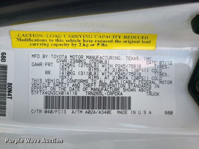 image for item GT9193 2012 Toyota Tacoma  Access Cab pickup truck