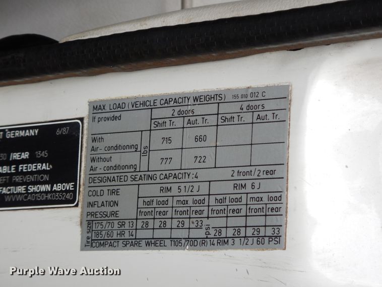 image for item GT9341 1987 Volkswagen Cabriolet convertible