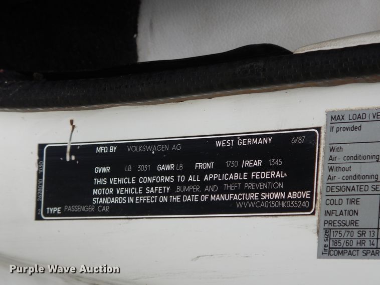 image for item GT9341 1987 Volkswagen Cabriolet convertible