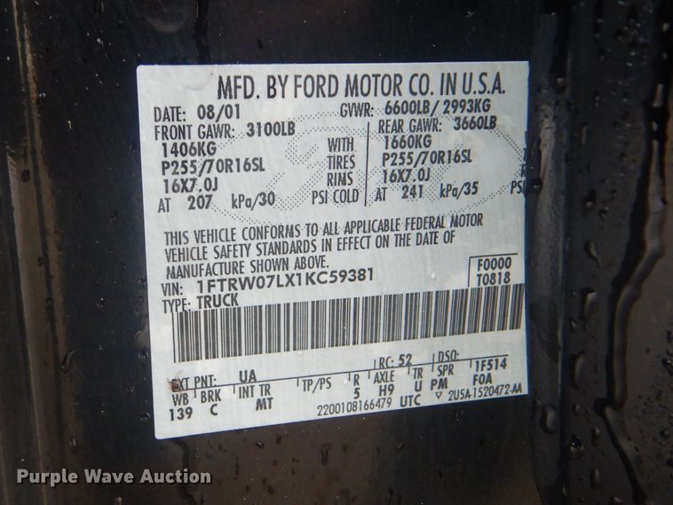 image for item GY9827 2001 Ford F150  SuperCrew pickup truck