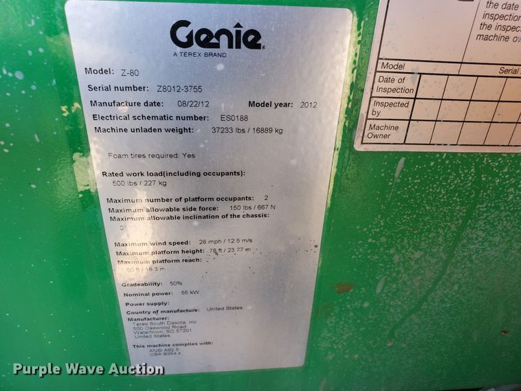 image for item DJ3142 2012 Genie Z80/60  boom lift