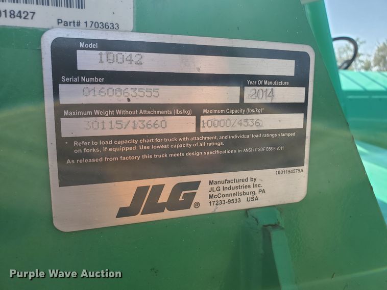 image for item DJ3143 2014 Sky Trak 10042  telehandler