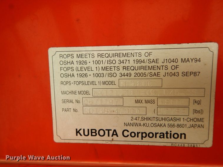 image for item DJ4270 2006 Kubota KX121-3  mini excavator