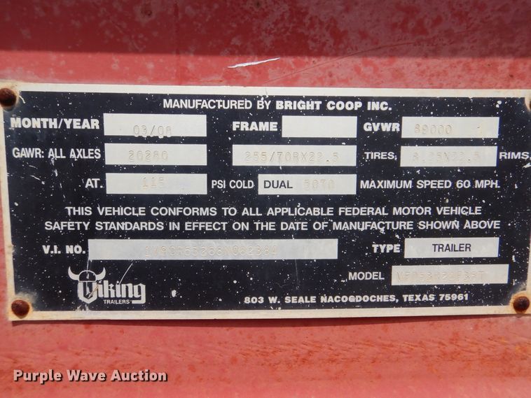 image for item DG8712 2008 Viking VFD53R24F35T equipment trailer