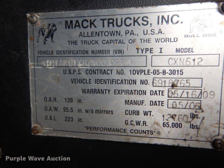 image for item HM9508 2007 Mack CXN612  semi truck