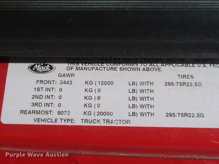 image for item HT9532 2014 Mack CXU612  semi truck