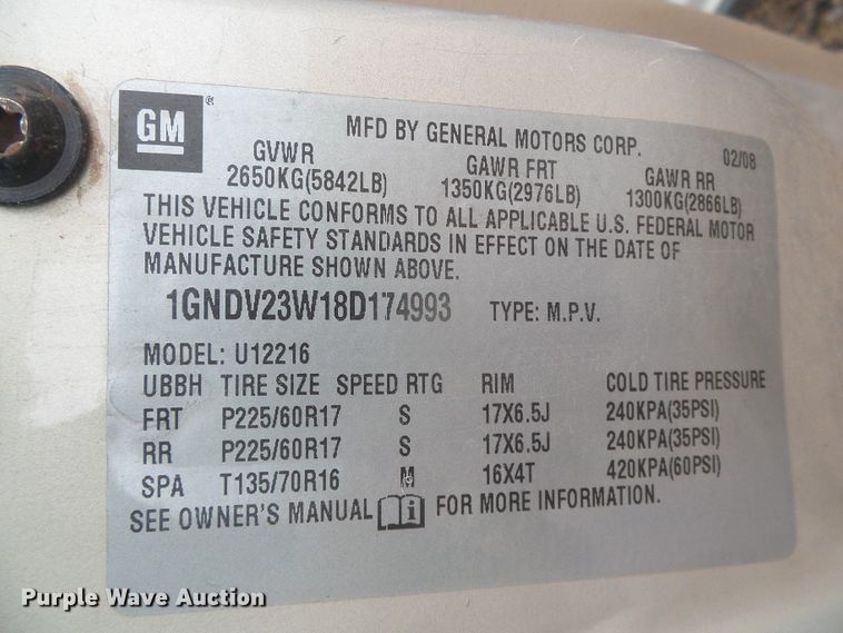 image for item DD0412 2008 Chevrolet Uplander  van