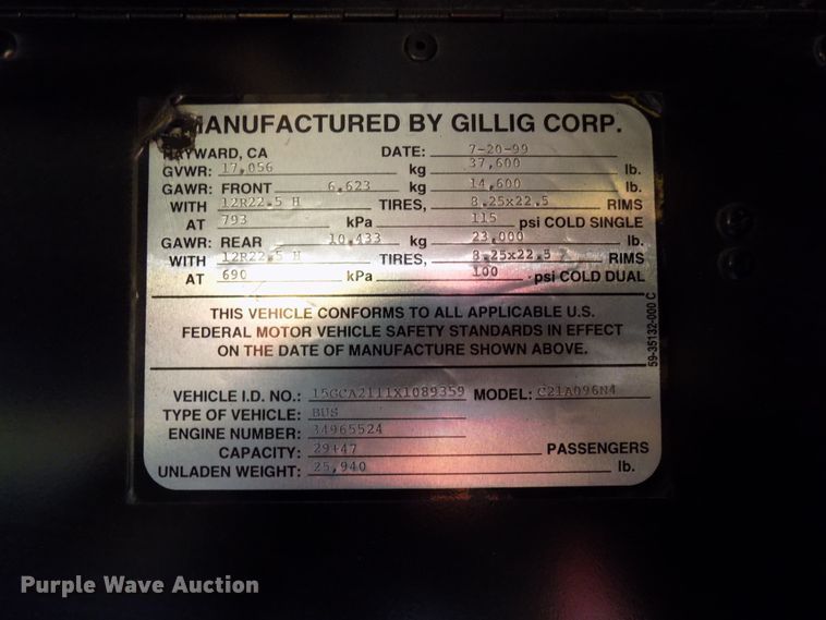 image for item DD6131 1999 Gillig C21A096N4  shuttle bus