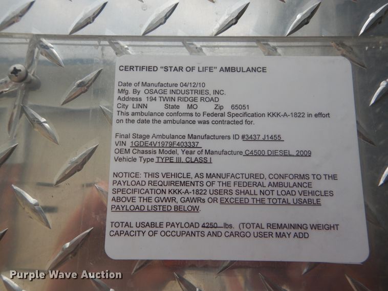 image for item DH5141 2009 GMC C4500  ambulance