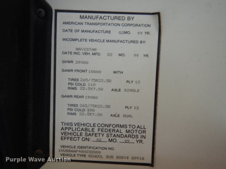 image for item DJ4289 1999 International 3800 AmTran  school bus