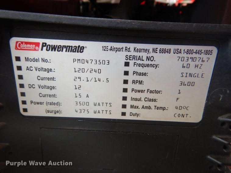 image for item GV9181 Coleman Powermate Vantage 3500 generator