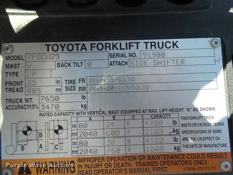 image for item DF0854 2005 Toyota 7FGCU25  forklift