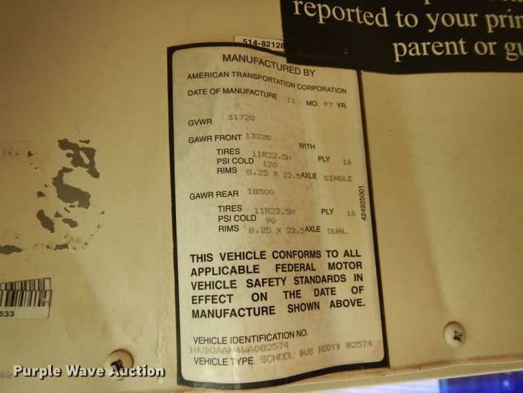 image for item DG6859 1998 International AmTran  school bus