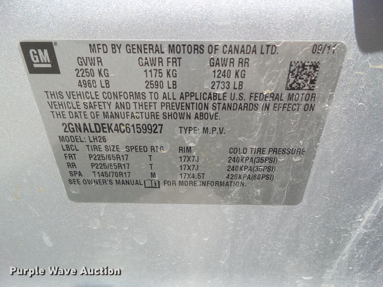 image for item GX9163 2012 Chevrolet Equinox LT  SUV