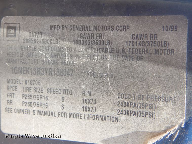 image for item HJ9816 2000 Chevrolet Tahoe  SUV