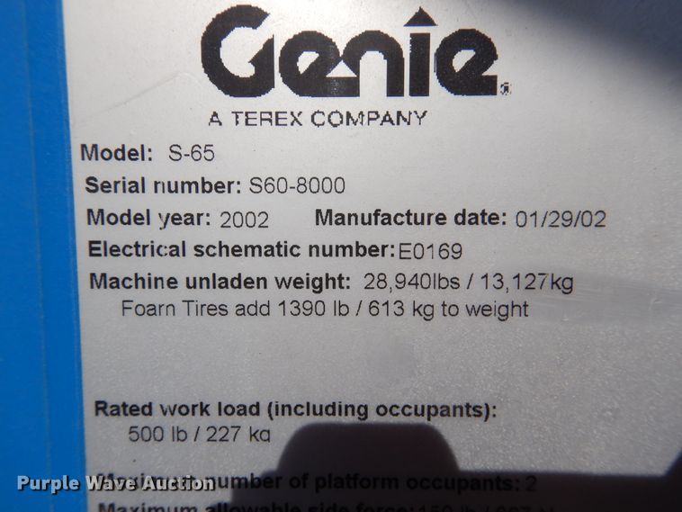 image for item HO9776 2002 Genie S65  boom lift