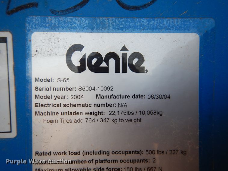 image for item HO9777 2004 Genie S65  boom lift