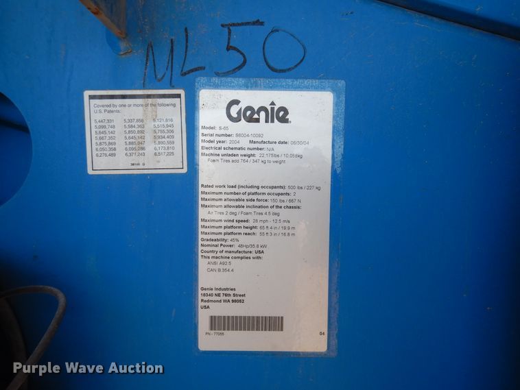 image for item HO9777 2004 Genie S65  boom lift