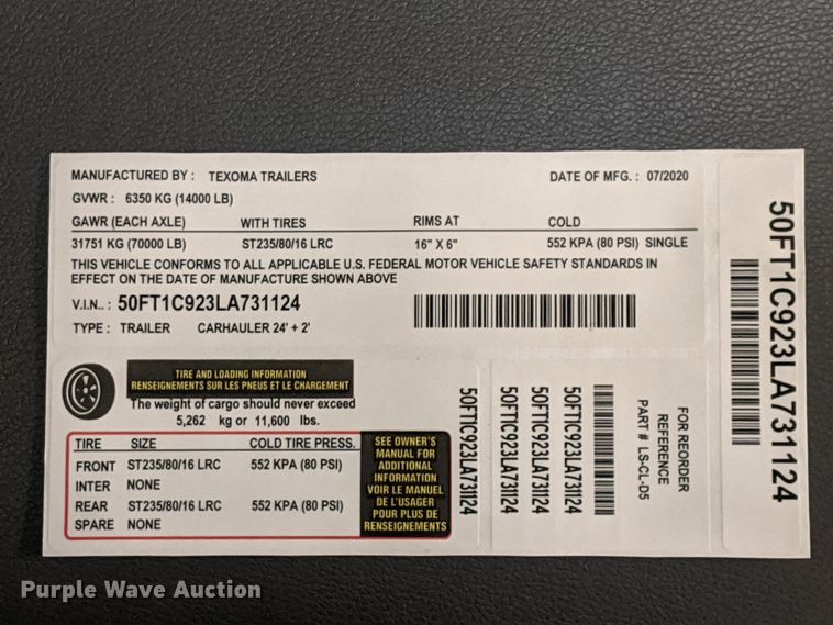 image for item HT9600 2020 Texoma tilt deck equipment trailer