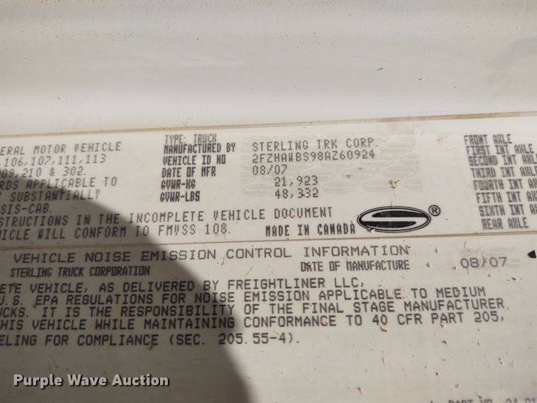 image for item DE7036 2008 Sterling LT8  crane truck