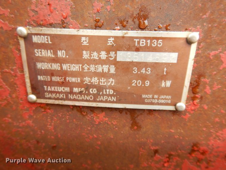 image for item DF5172 2005 Takeuchi TB135  mini excavator