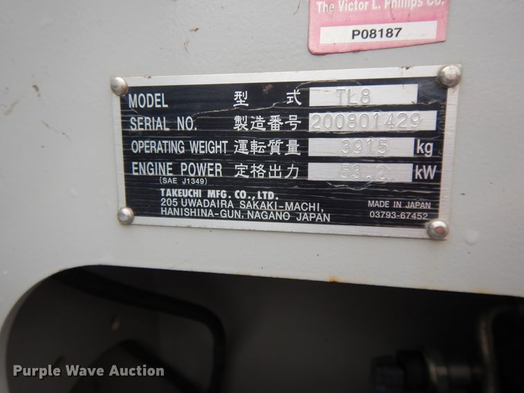 image for item DF5220 2015 Takeuchi TL8  tracked skid steer loader