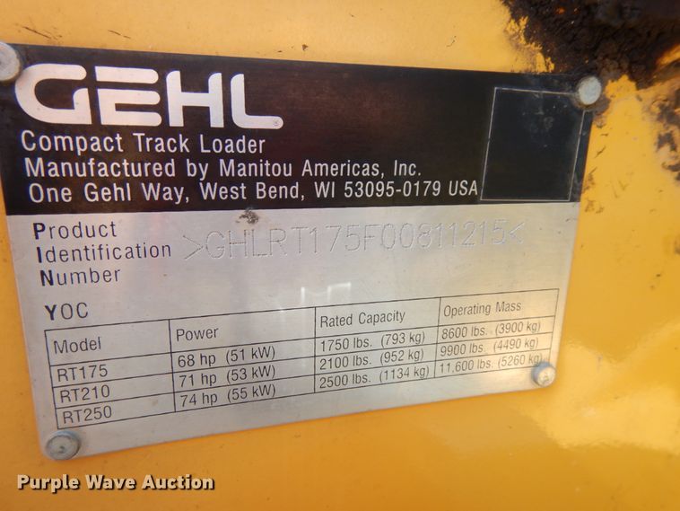 image for item DG2664 2015 Gehl RT175  tracked skid steer loader