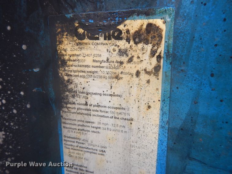 image for item DG7982 2007 Genie Z34/22  boom lift