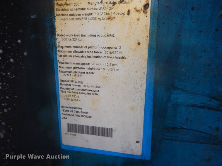 image for item DG7982 2007 Genie Z34/22  boom lift