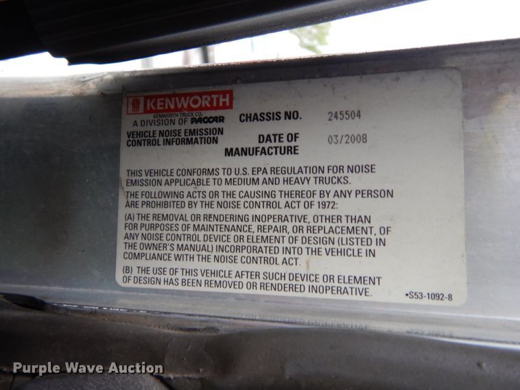 image for item DH6509 2009 Kenworth T800  vacuum truck