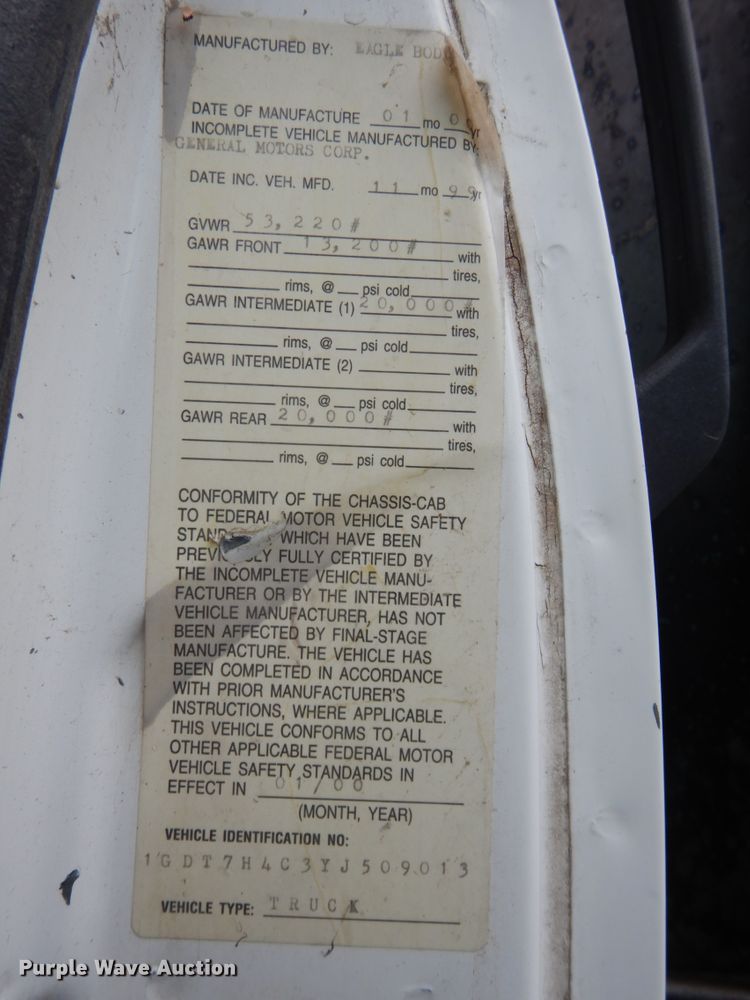 image for item DH6530 2000 GMC C8500  flat dump bed truck