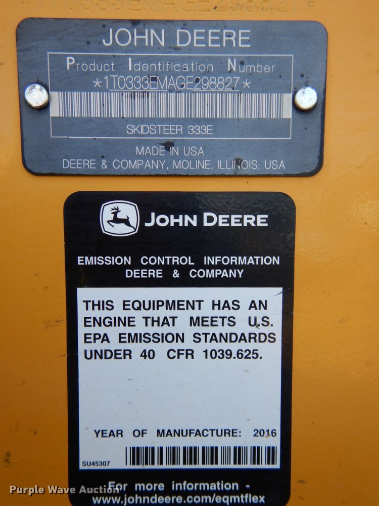 image for item DH6532 2016 John Deere 333E  tracked skid steer loader