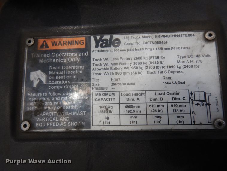 image for item DH6541 Yale ERP040THN48TE084 forklift