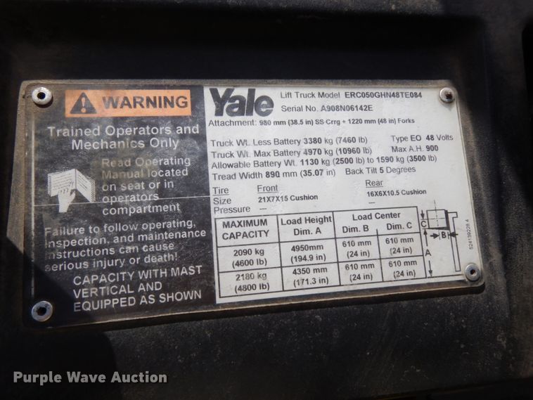 image for item DH6542 Yale ERC050GHN48TE084  forklift