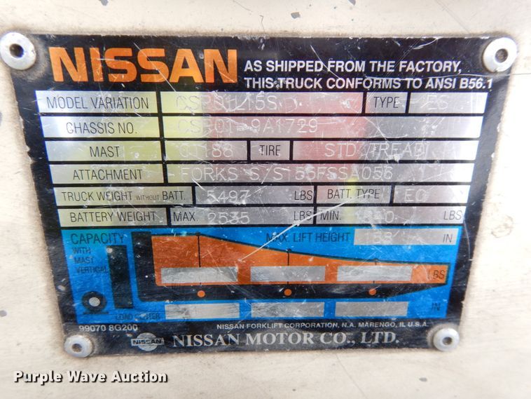 image for item DH6543 Nissan CSP01L15S  forklift