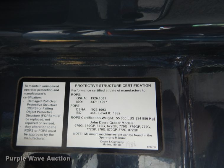 image for item DI0269 2013 John Deere 672G  motor grader