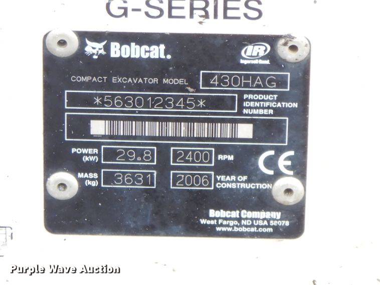 image for item FN9298 2006 Bobcat 430HAG  mini excavator