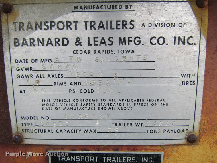 image for item GQ9039 1978 TSP CR35TXE lowboy equipment trailer