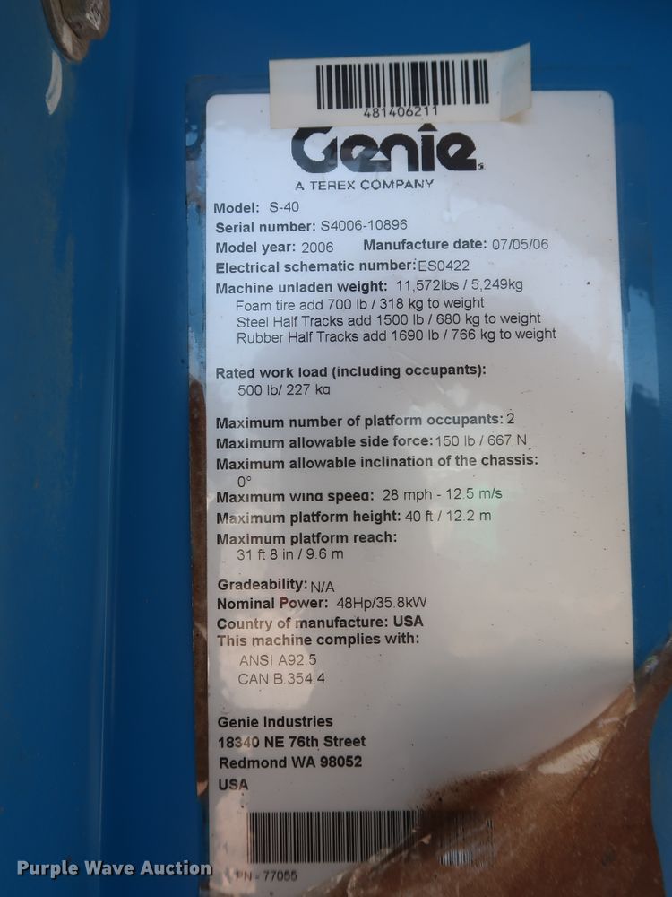 image for item HT9609 2006 Genie S40  boom lift