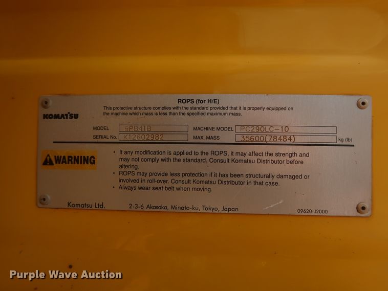 image for item DG7230 2013 Komatsu PC290LC-10 excavator