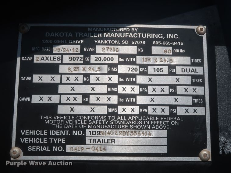 image for item HT9660 2013 Dakota bottom dump trailer