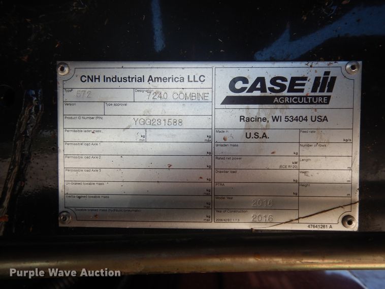 image for item DF5388 2016 Case IH 7240 AFS combine