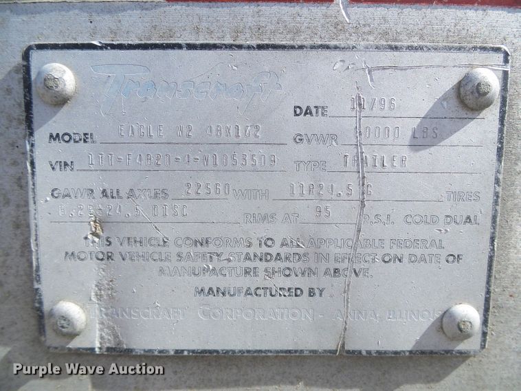 image for item DD0396 1997 Transcraft Eagle W2 flatbed trailer