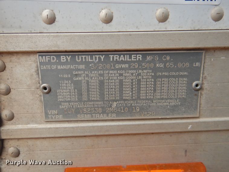 image for item DG1418 2001 Utility Trailers VS2R refrigerated van trailer